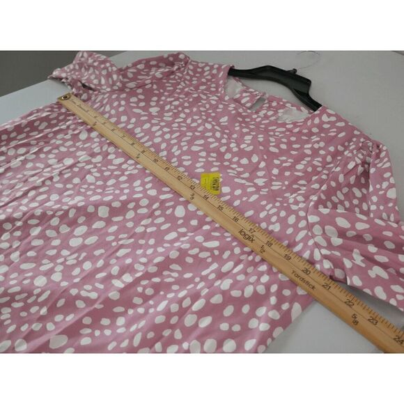 Women's Pink & White Cheetah Puff Sleeve top L - Picture 4 of 7